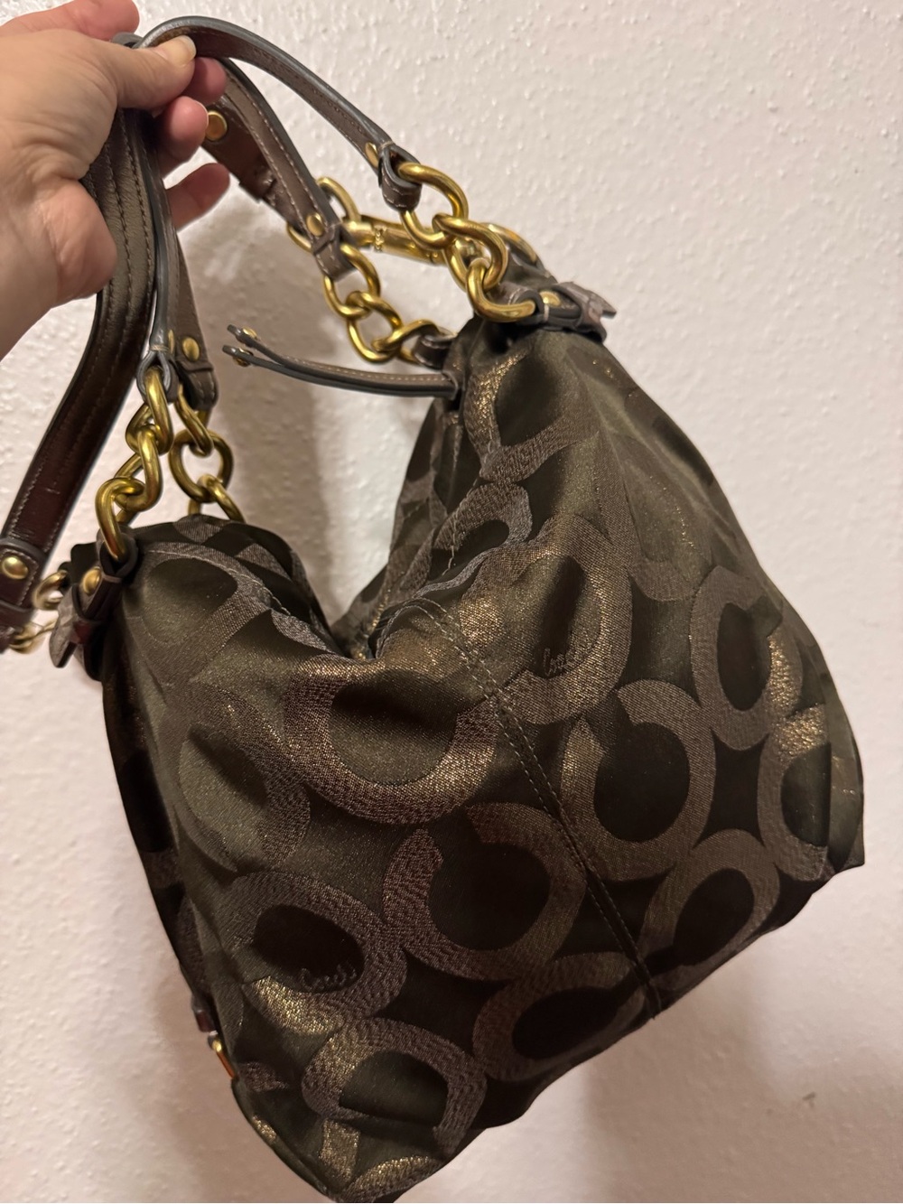Coach Opt-Art Lurex Brooke Signature Jacquard Chain-Handle in Olive